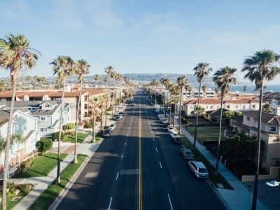 california road with palm trees